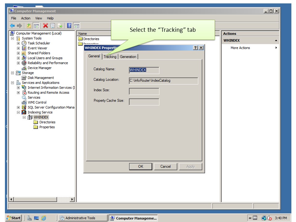 Creating index server catalog manually