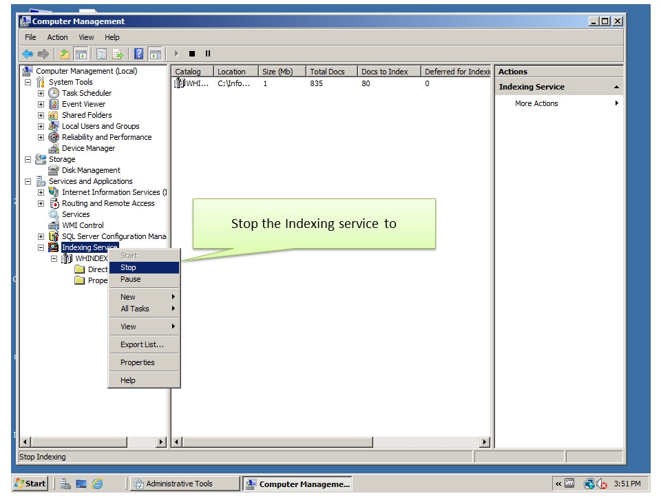 Creating index server catalog manually