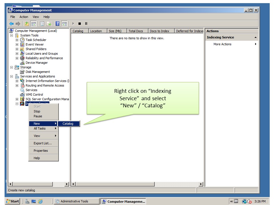 Creating index server catalog manually