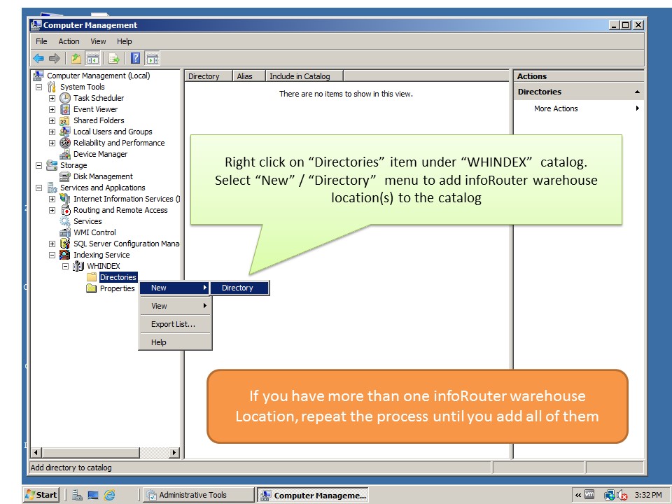 Creating index server catalog manually