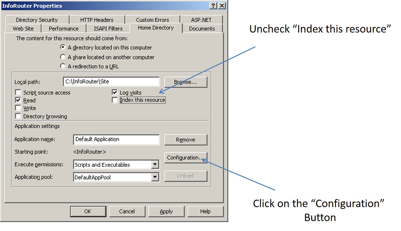 inforouter manual website virtual directory creation