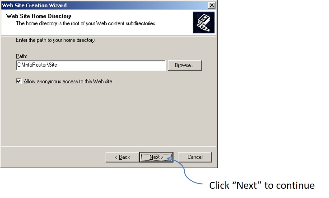 inforouter manual website virtual directory creation