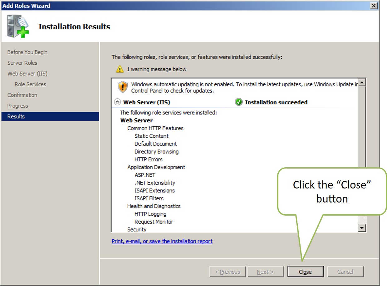 Required features for windows 2008 web edition