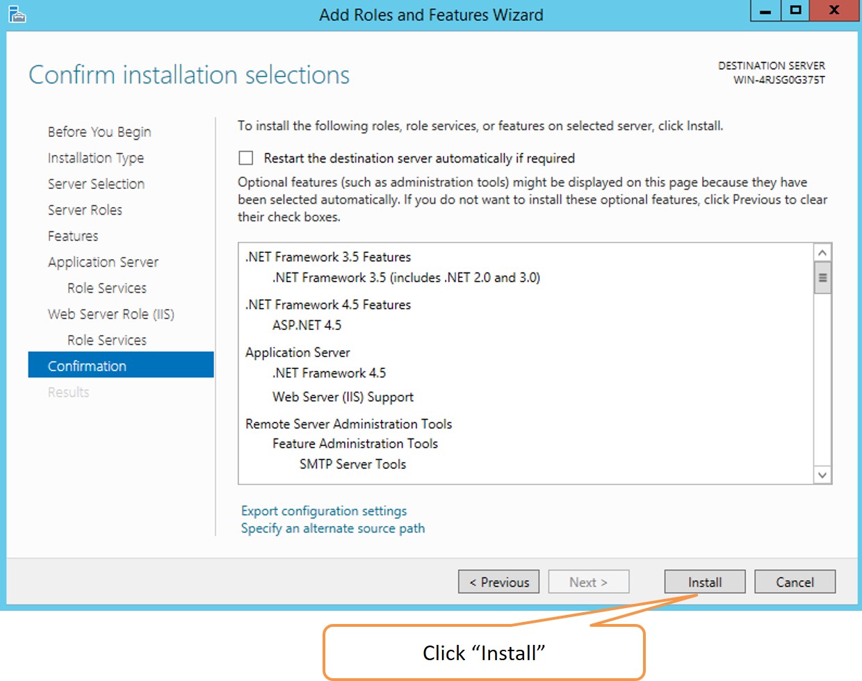 Required features for windows 2012 standart edition