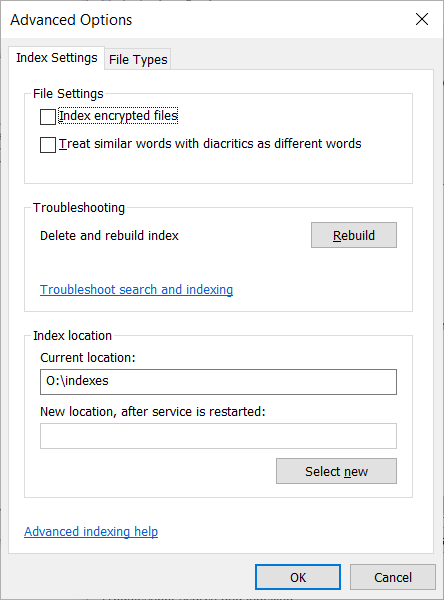 Advanced Indexing Options