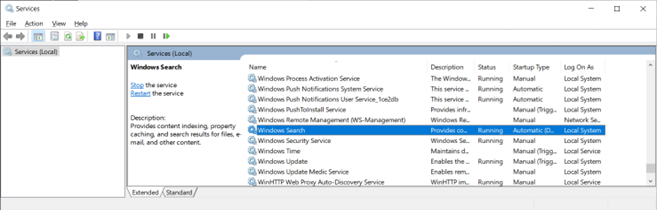 Windows Search Service list